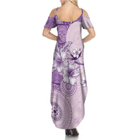 Hawaii Tapa Pattern With Violet Hibiscus Summer Maxi Dress LT05 - Polynesian Pride