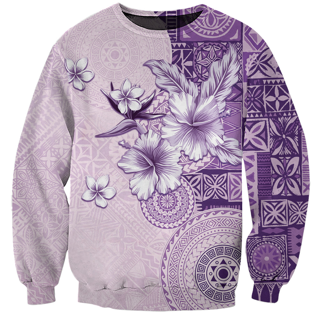 Hawaii Tapa Pattern With Violet Hibiscus Sweatshirt LT05 Unisex Violet - Polynesian Pride