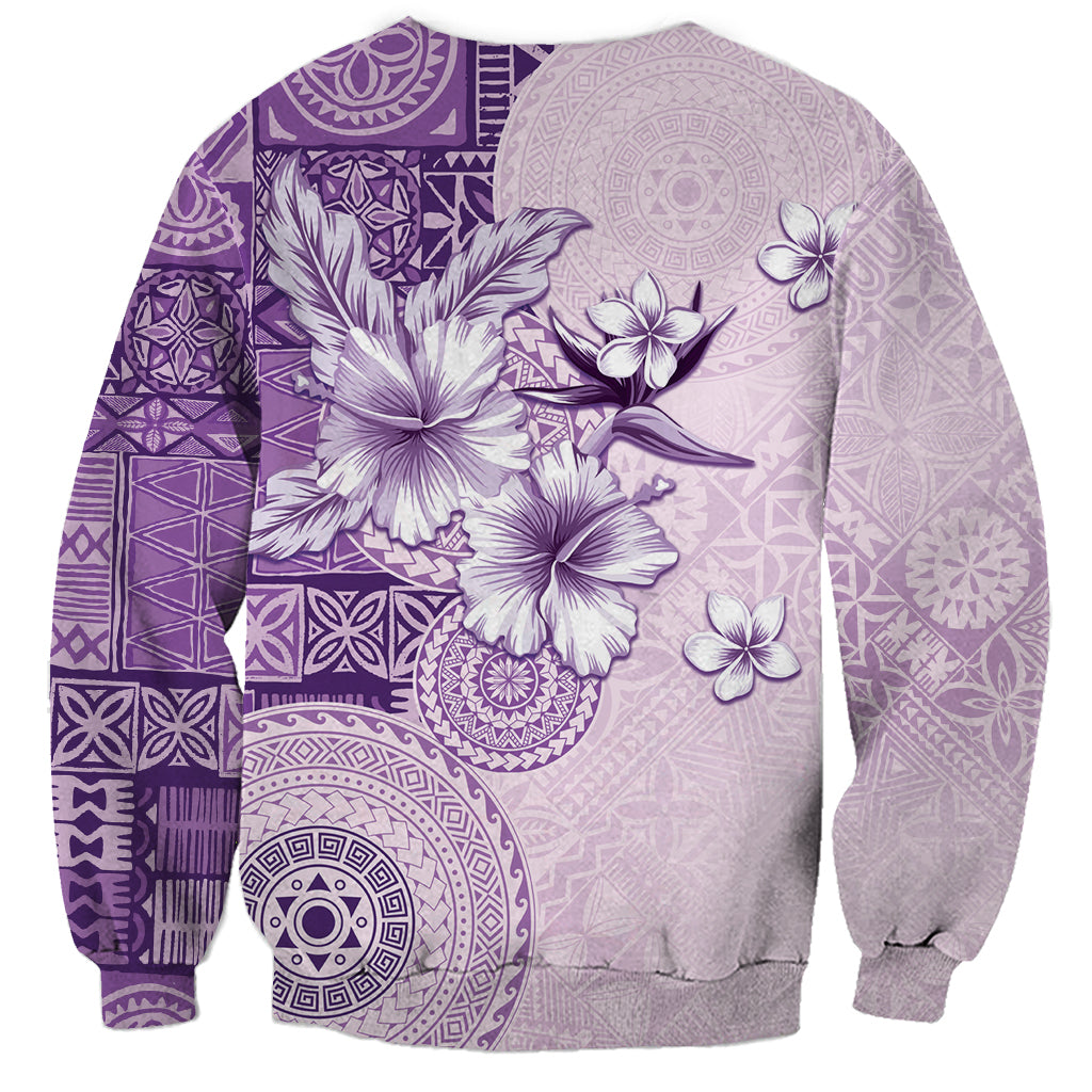 Hawaii Tapa Pattern With Violet Hibiscus Sweatshirt LT05 - Polynesian Pride