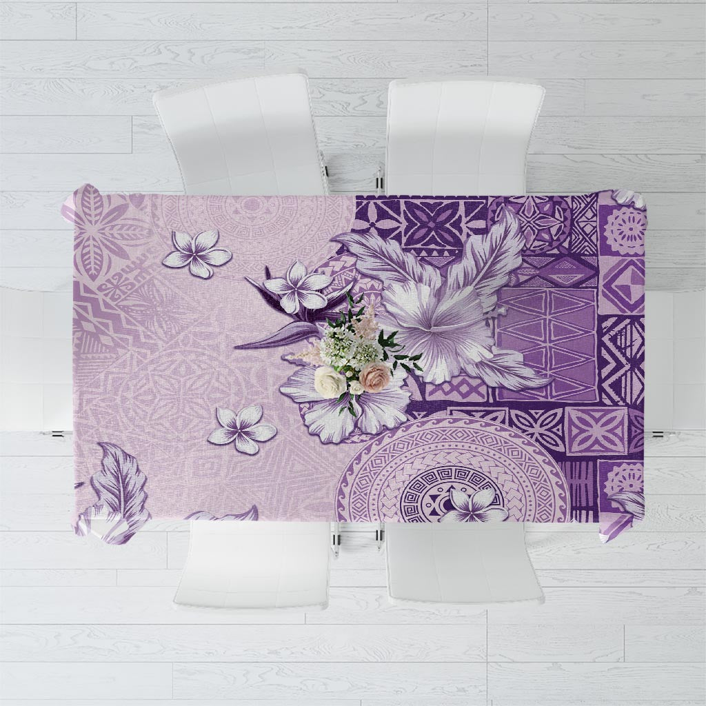 Hawaii Tapa Pattern With Violet Hibiscus Tablecloth LT05 Violet - Polynesian Pride