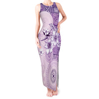 Hawaii Tapa Pattern With Violet Hibiscus Tank Maxi Dress LT05 Women Violet - Polynesian Pride