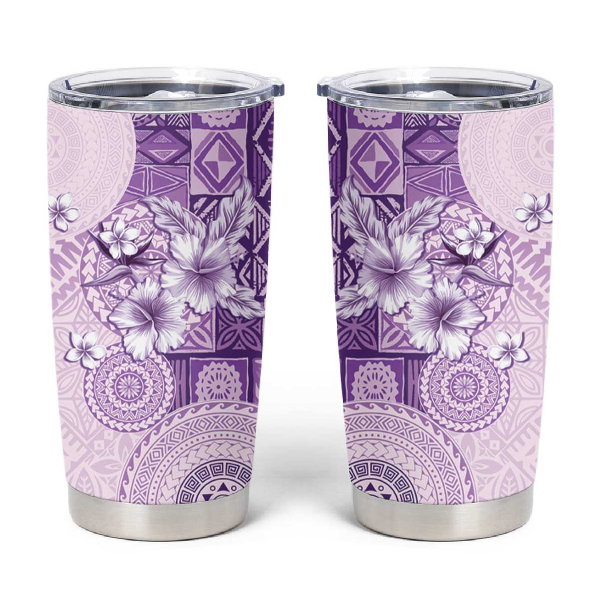 Hawaii Tapa Pattern With Violet Hibiscus Tumbler Cup