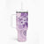 Hawaii Tapa Pattern With Violet Hibiscus Tumbler With Handle