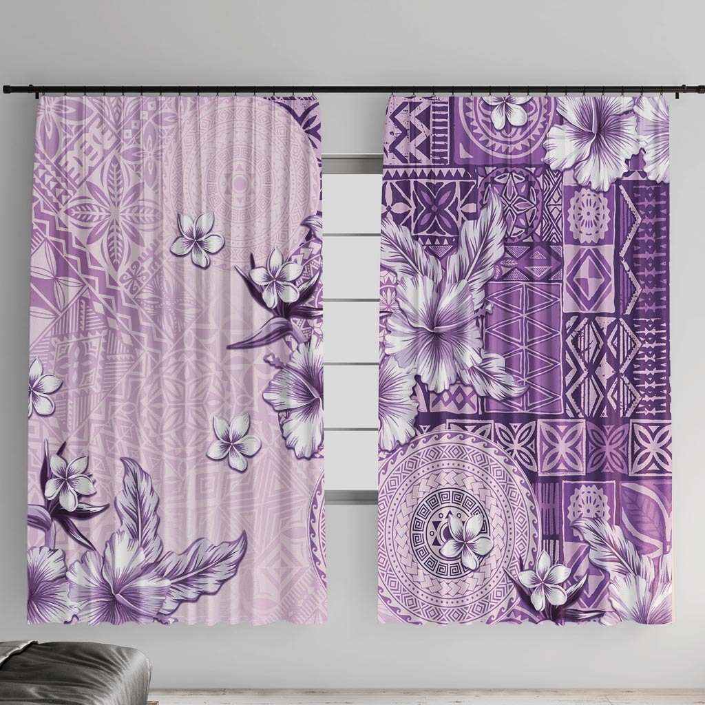 Hawaii Tapa Pattern With Violet Hibiscus Window Curtain