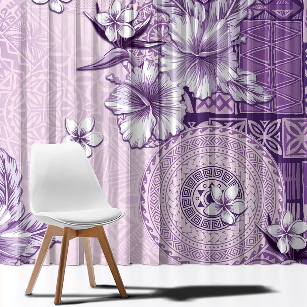 Hawaii Tapa Pattern With Violet Hibiscus Window Curtain LT05 - Polynesian Pride