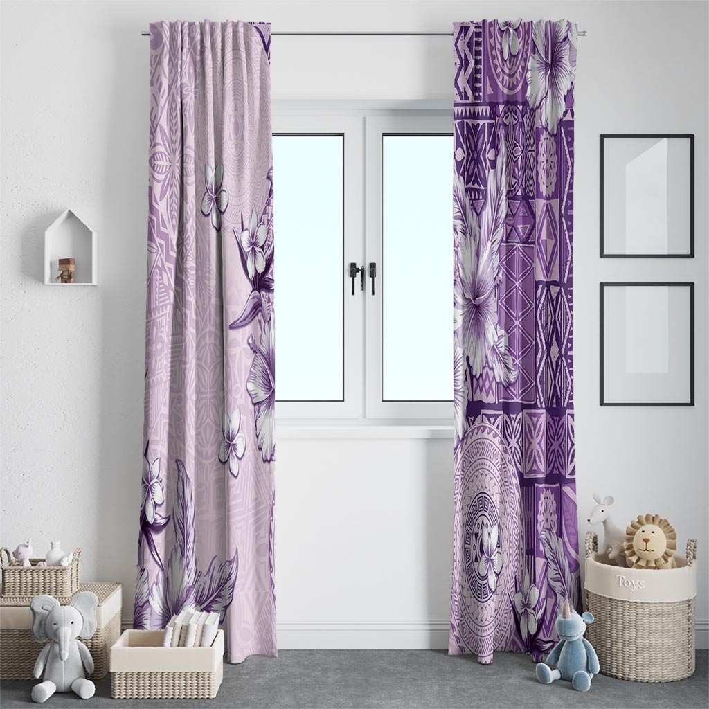Hawaii Tapa Pattern With Violet Hibiscus Window Curtain LT05 - Polynesian Pride