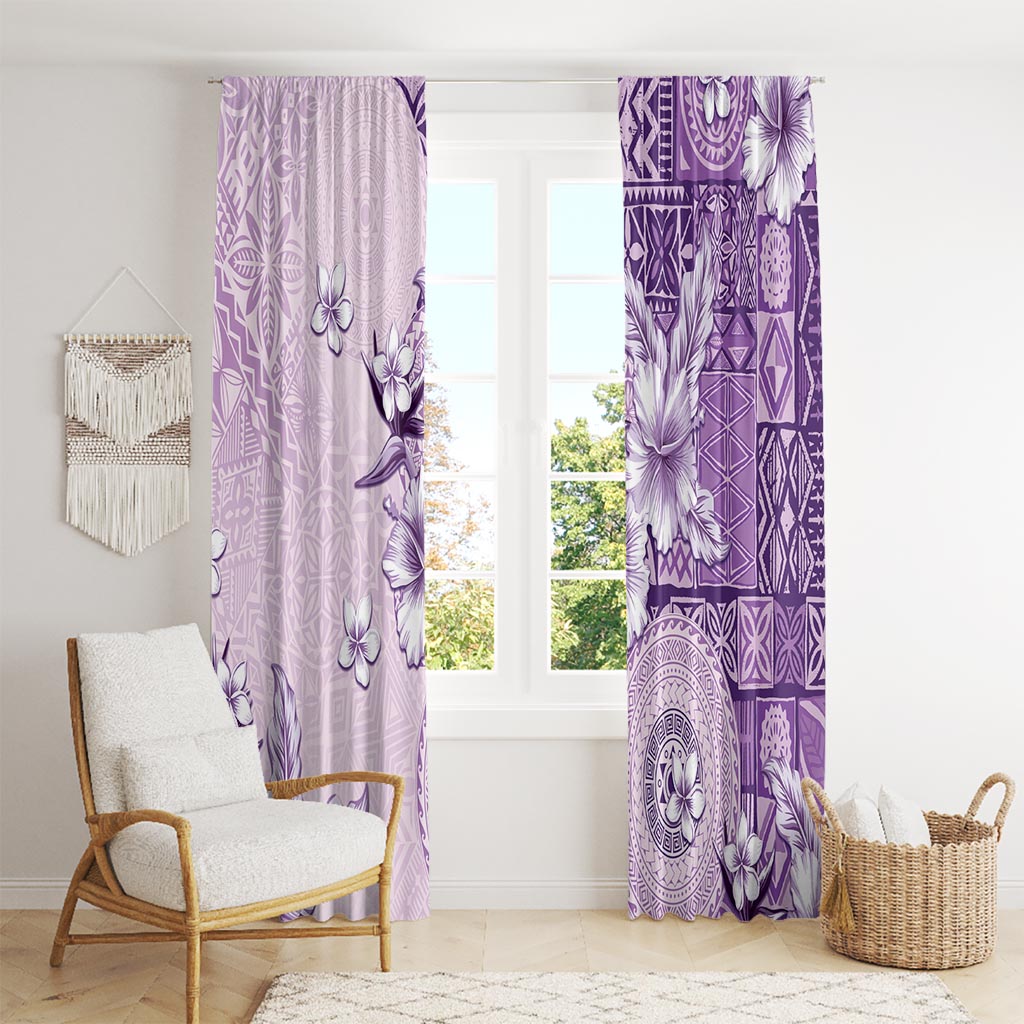 Hawaii Tapa Pattern With Violet Hibiscus Window Curtain LT05 - Polynesian Pride