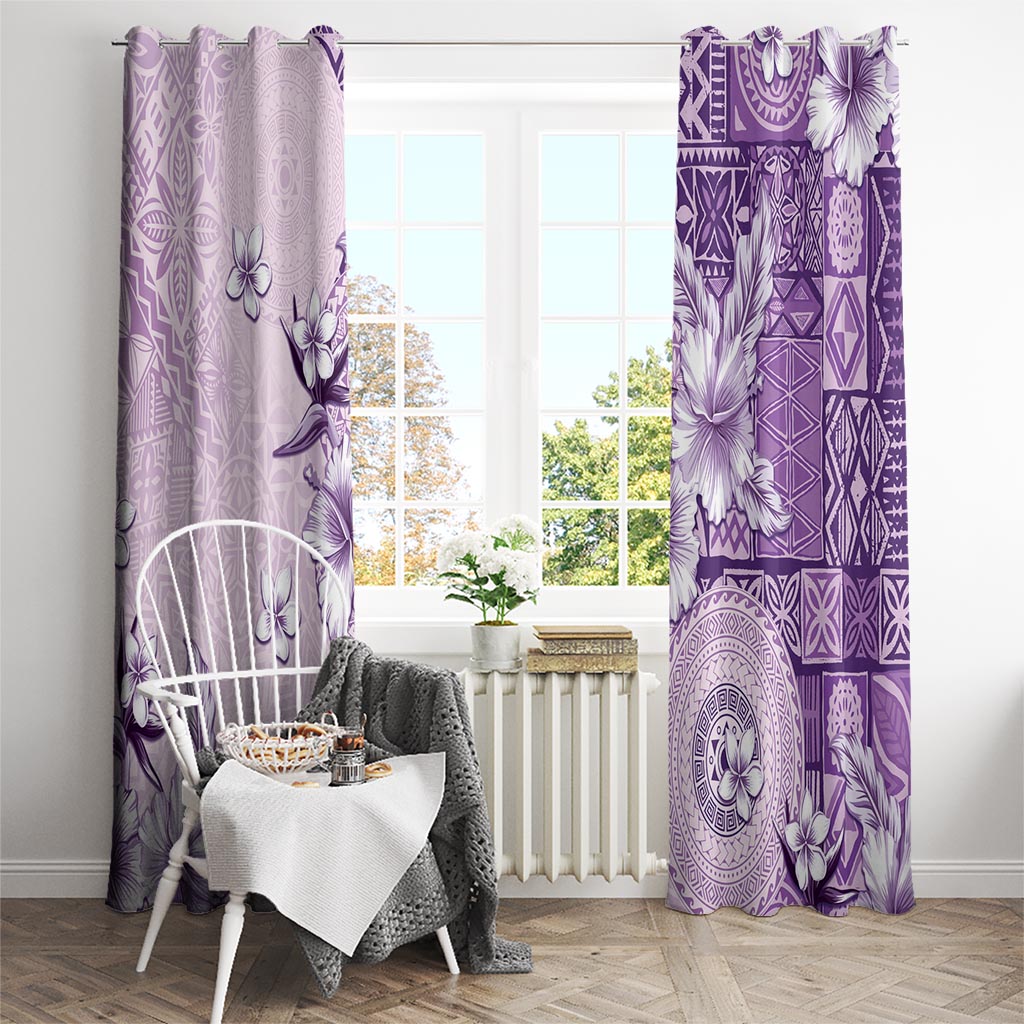 Hawaii Tapa Pattern With Violet Hibiscus Window Curtain LT05 - Polynesian Pride