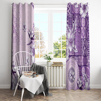 Hawaii Tapa Pattern With Violet Hibiscus Window Curtain LT05 - Polynesian Pride