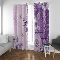 Hawaii Tapa Pattern With Violet Hibiscus Window Curtain LT05 With Grommets Violet - Polynesian Pride