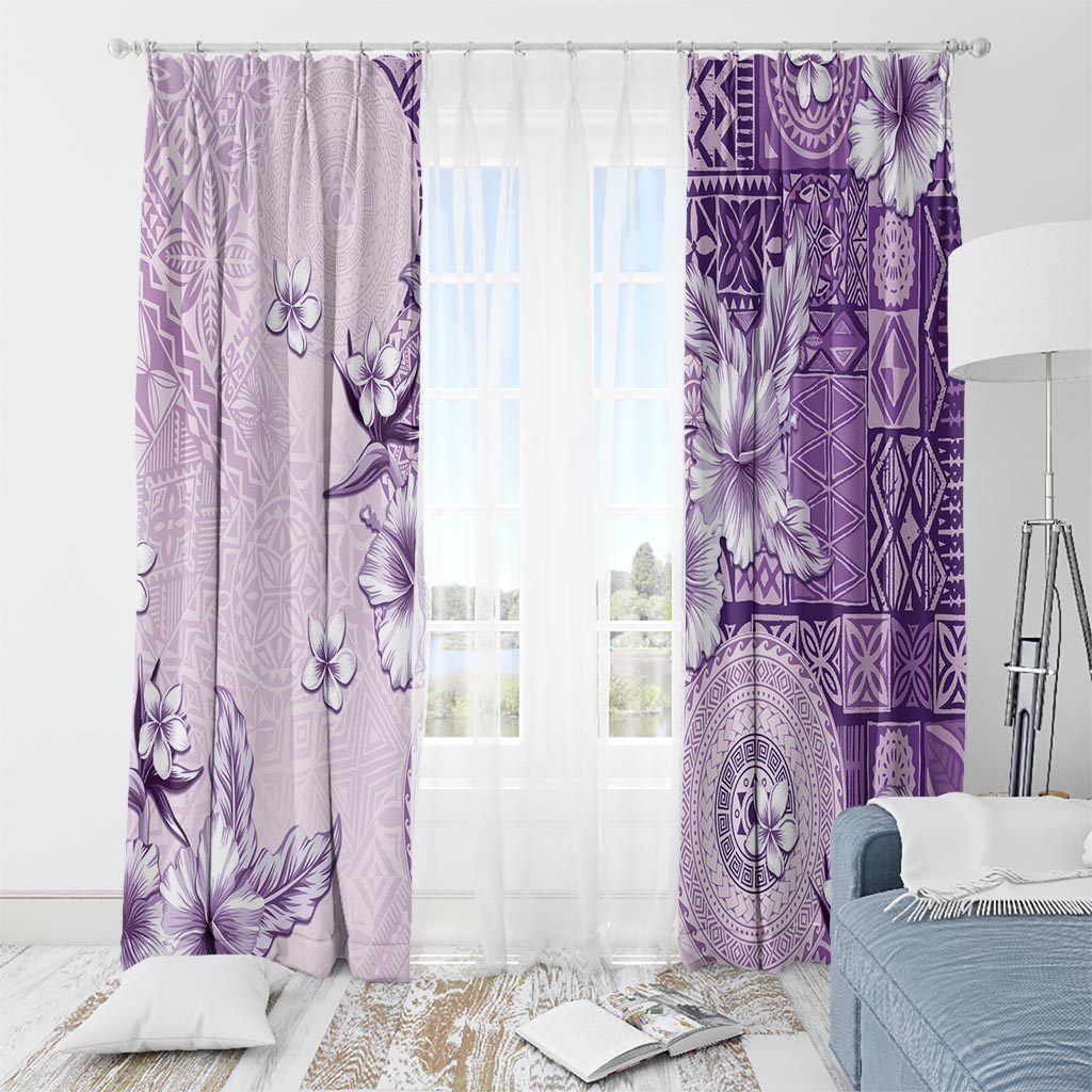 Hawaii Tapa Pattern With Violet Hibiscus Window Curtain LT05 - Polynesian Pride