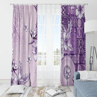 Hawaii Tapa Pattern With Violet Hibiscus Window Curtain LT05 - Polynesian Pride