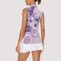 Hawaii Tapa Pattern With Violet Hibiscus Women Sleeveless Polo Shirt