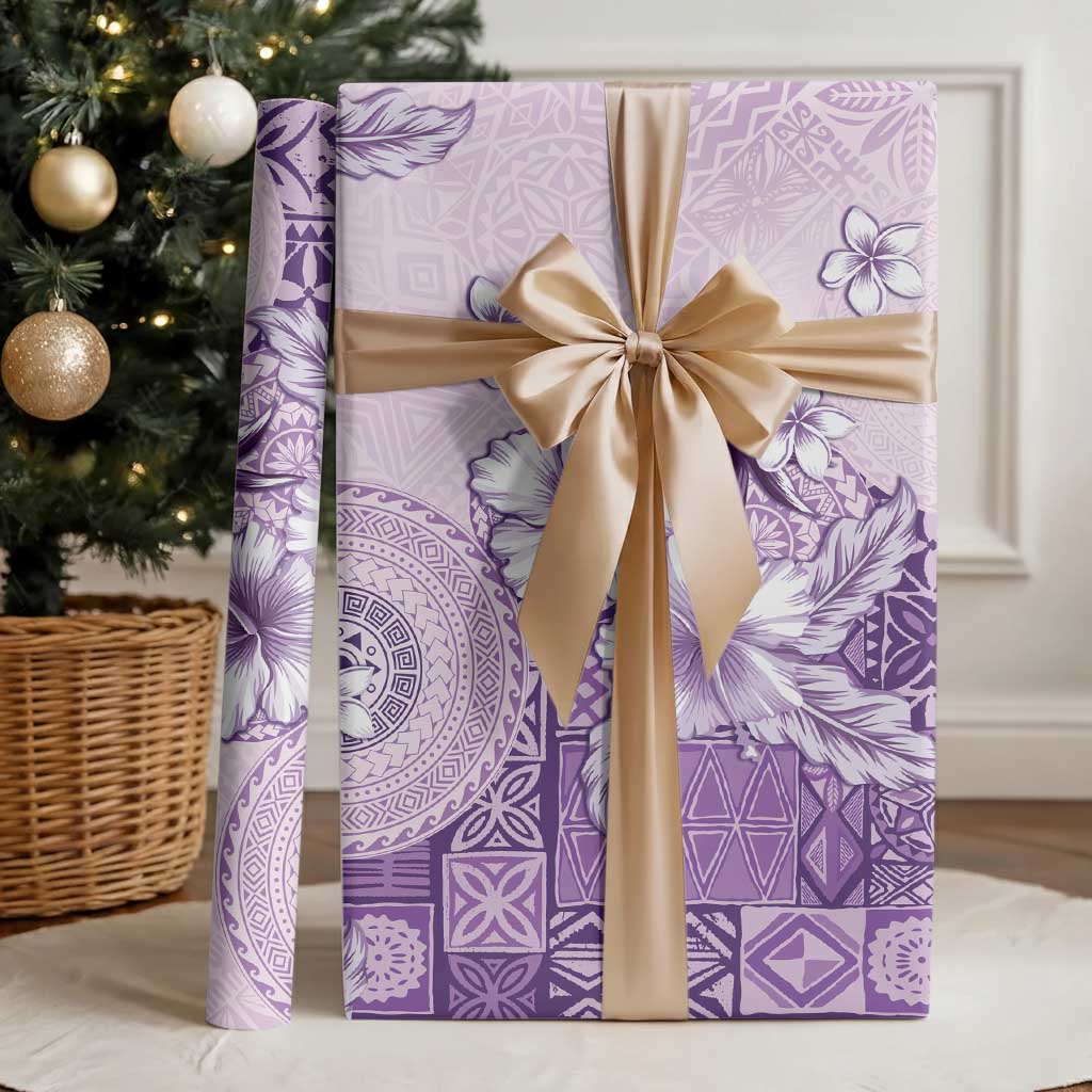 Hawaii Tapa Pattern With Violet Hibiscus Wrapping Paper - Polynesian Pride