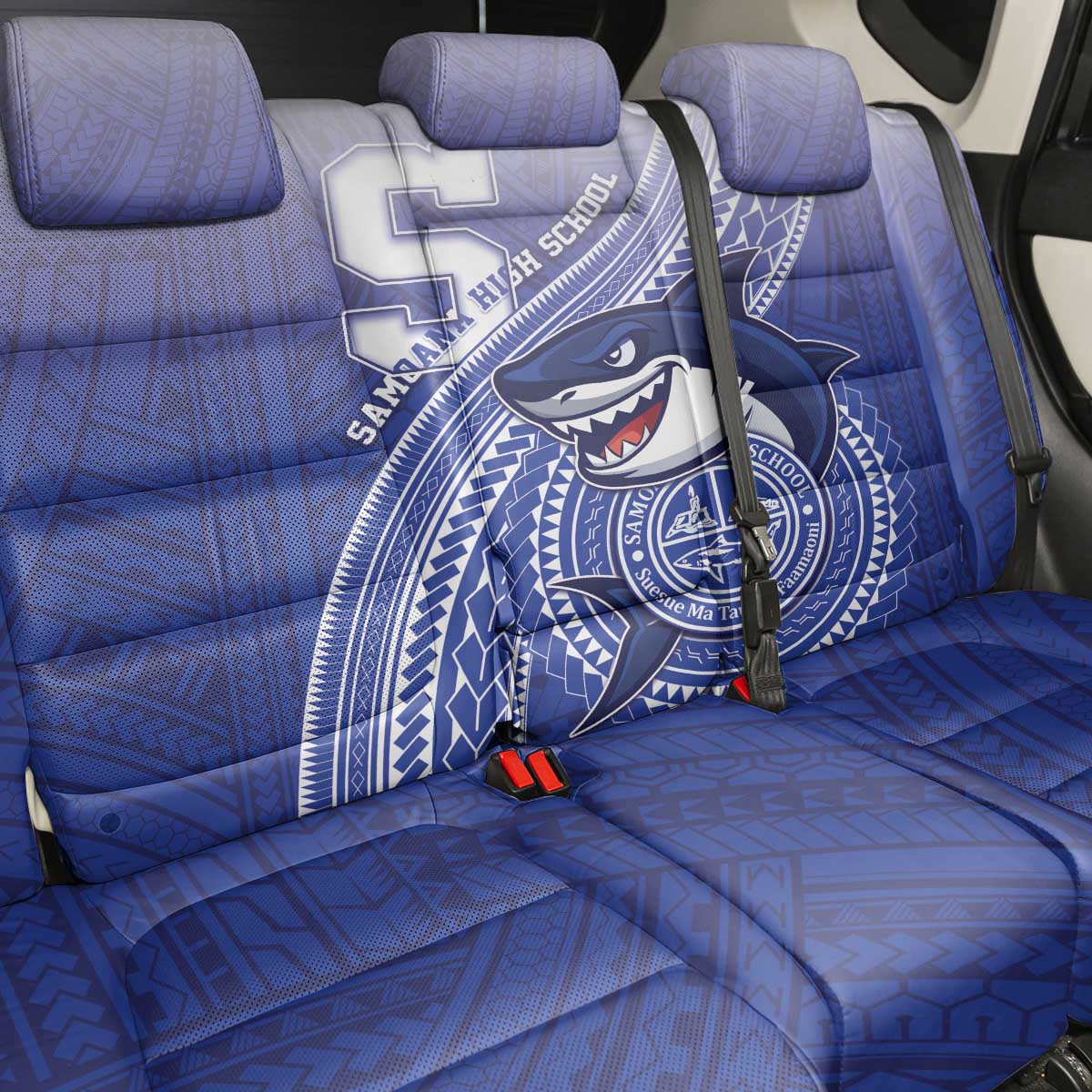 Samoana High School Back Car Seat Cover Polynesian Tribal Shark