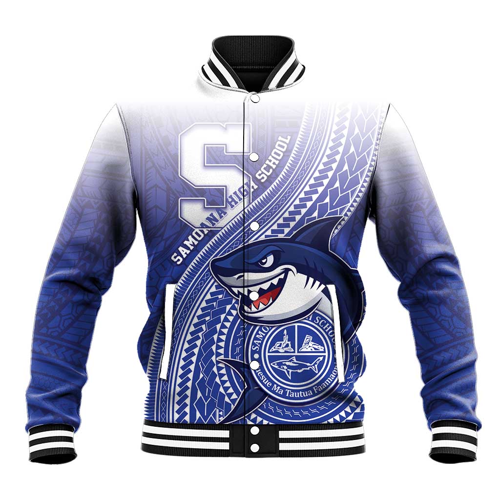 Personalized Samoana High School Baseball Jacket Polynesian Tribal Shark LT05 Unisex Blue - Polynesian Pride