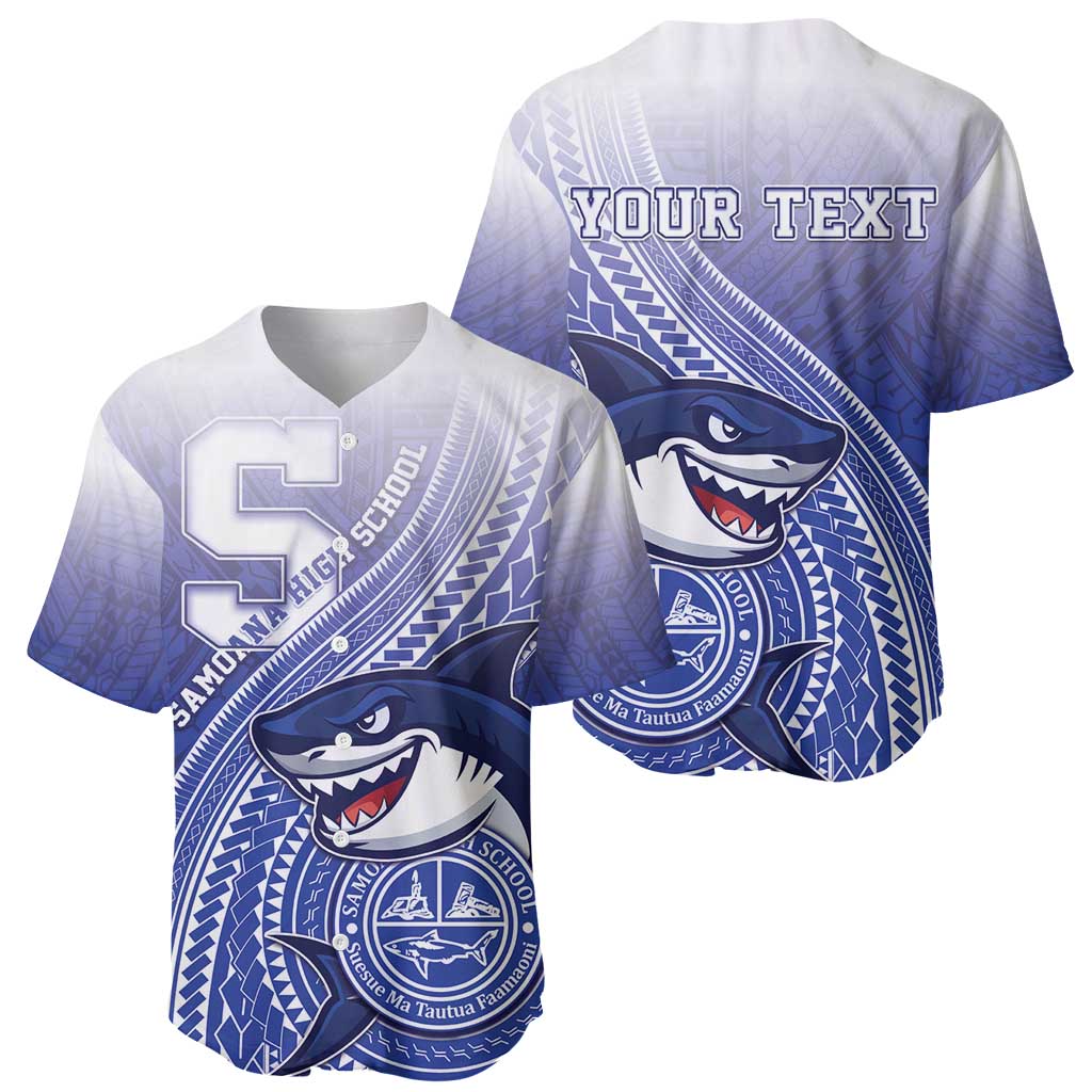 Personalized Samoana High School Baseball Jersey Polynesian Tribal Shark