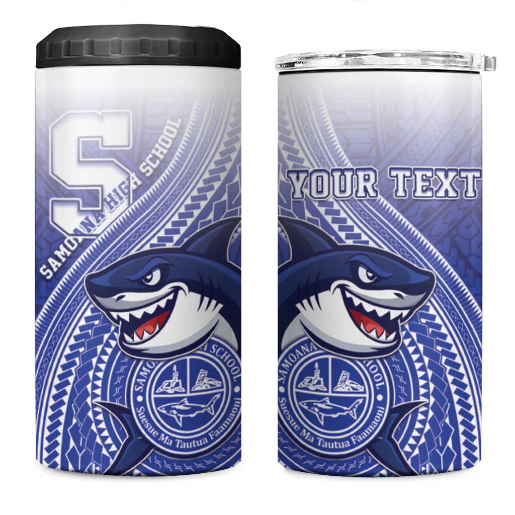 Personalized Samoana High School 4 in 1 Can Cooler Tumbler Polynesian Tribal Shark LT05 One Size: 16 oz Blue - Polynesian Pride