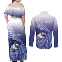 Personalized Samoana High School Couples Matching Off Shoulder Maxi Dress and Long Sleeve Button Shirt Polynesian Tribal Shark LT05 - Polynesian Pride