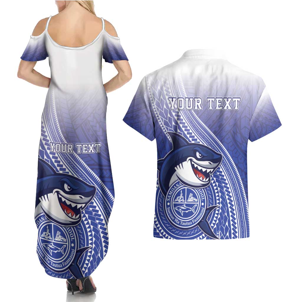 Personalized Samoana High School Couples Matching Summer Maxi Dress and Hawaiian Shirt Polynesian Tribal Shark LT05 - Polynesian Pride