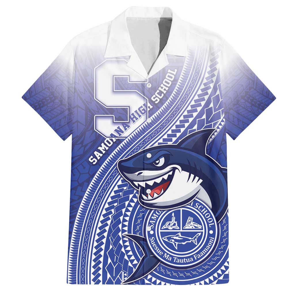 Personalized Samoana High School Family Matching Long Sleeve Bodycon Dress and Hawaiian Shirt Polynesian Tribal Shark
