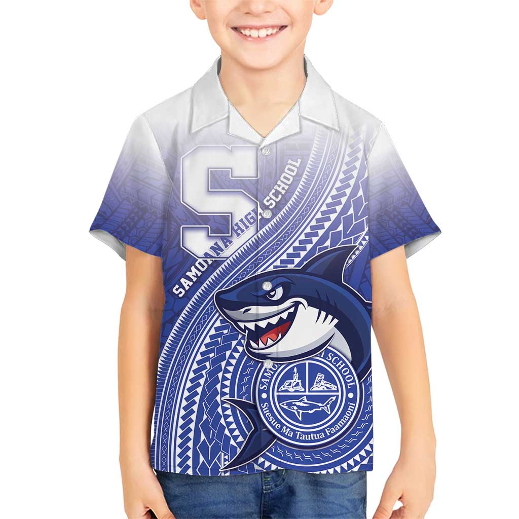 Personalized Samoana High School Family Matching Tank Maxi Dress and Hawaiian Shirt Polynesian Tribal Shark