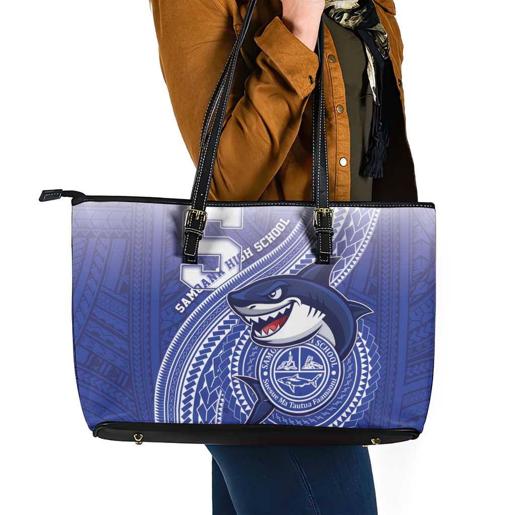 Samoana High School Leather Tote Bag Polynesian Tribal Shark