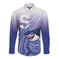 Personalized Samoana High School Long Sleeve Button Shirt Polynesian Tribal Shark LT05 Unisex Blue - Polynesian Pride