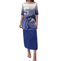 Personalized Samoana High School Puletasi Polynesian Tribal Shark LT05 Long Dress Blue - Polynesian Pride