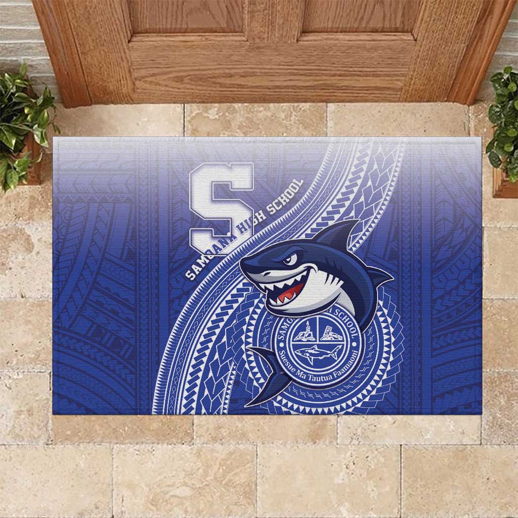 Samoana High School Rubber Doormat Polynesian Tribal Shark LT05 Blue - Polynesian Pride