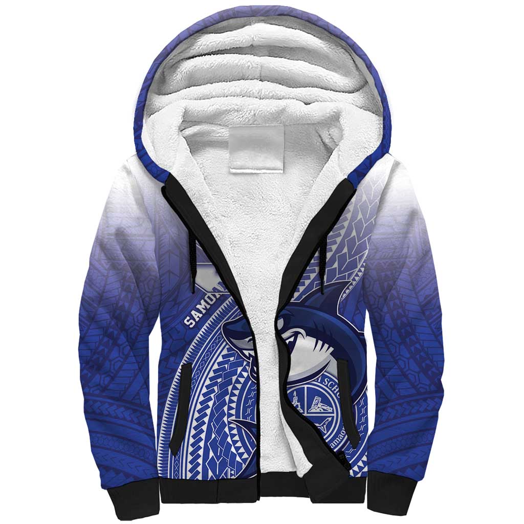 Personalized Samoana High School Sherpa Hoodie Polynesian Tribal Shark LT05 Unisex Blue - Polynesian Pride