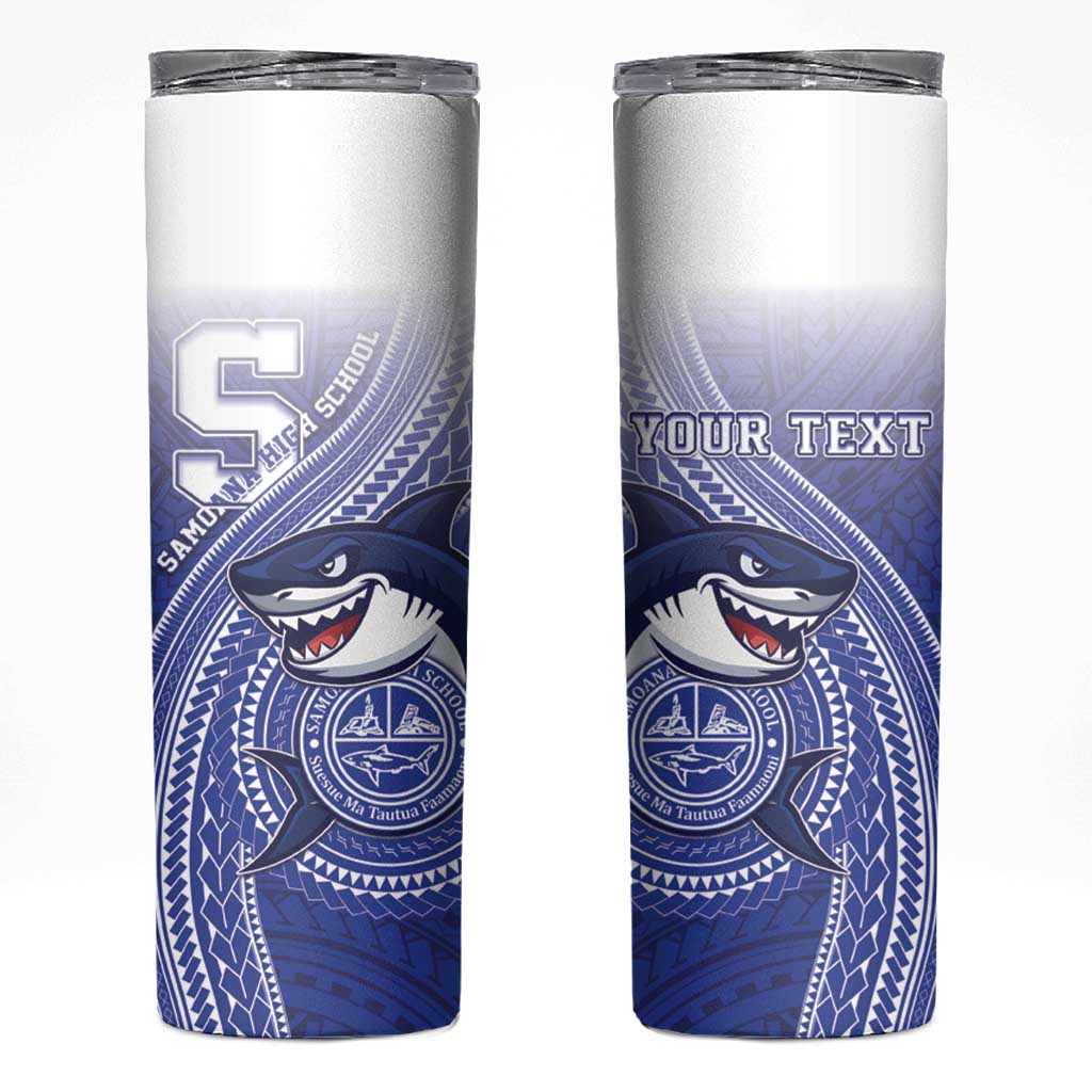 Personalized Samoana High School Skinny Tumbler Polynesian Tribal Shark