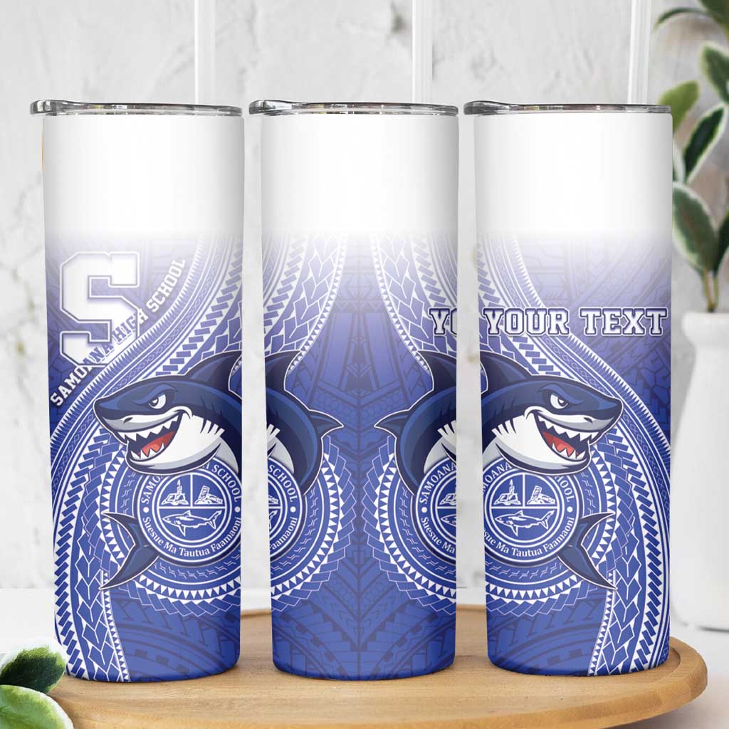 Personalized Samoana High School Skinny Tumbler Polynesian Tribal Shark