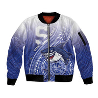 Personalized Samoana High School Sleeve Zip Bomber Jacket Polynesian Tribal Shark