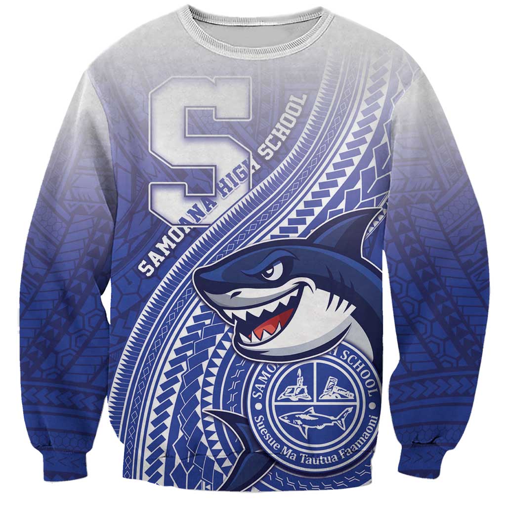 Personalized Samoana High School Sweatshirt Polynesian Tribal Shark LT05 Unisex Blue - Polynesian Pride