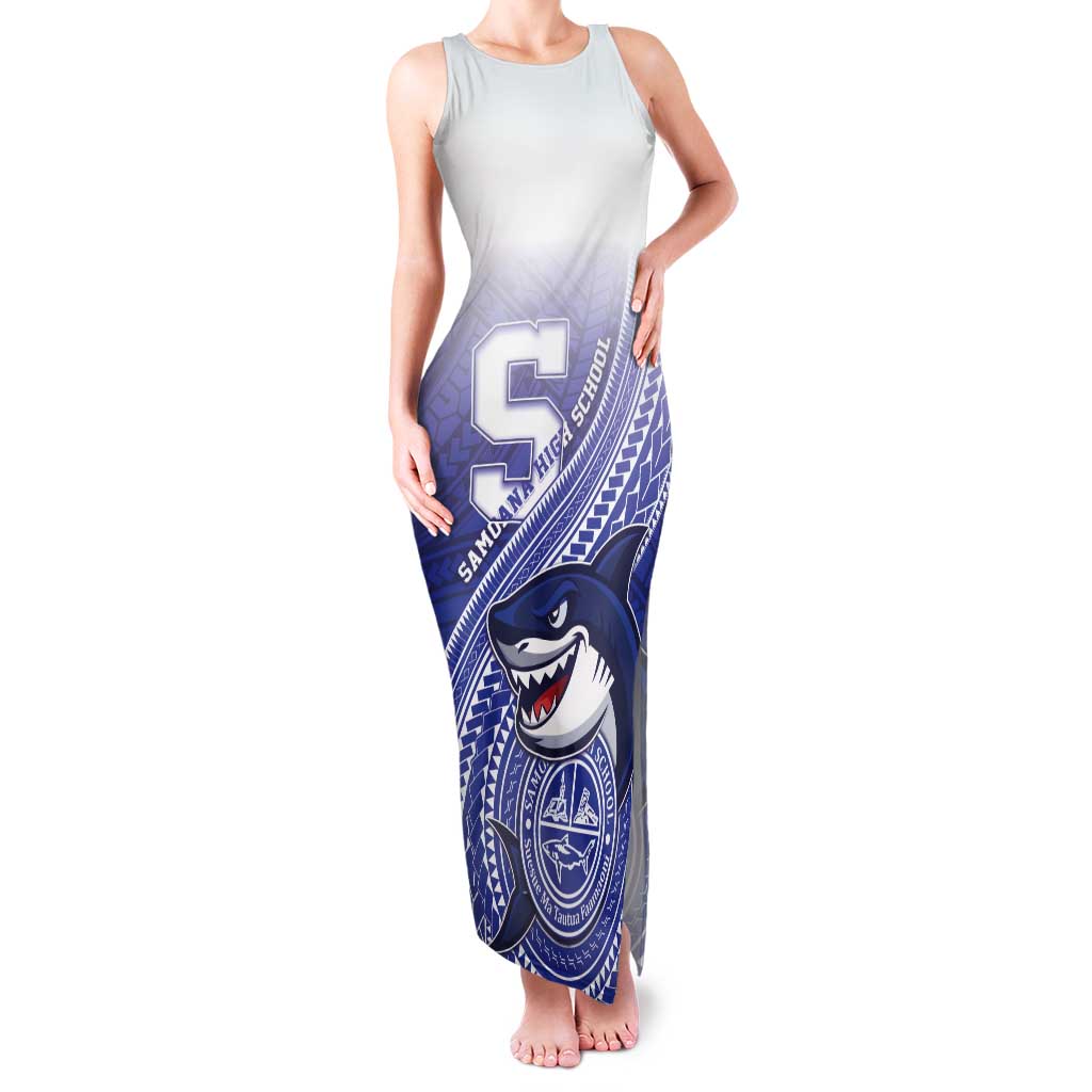 Personalized Samoana High School Tank Maxi Dress Polynesian Tribal Shark LT05 Women Blue - Polynesian Pride