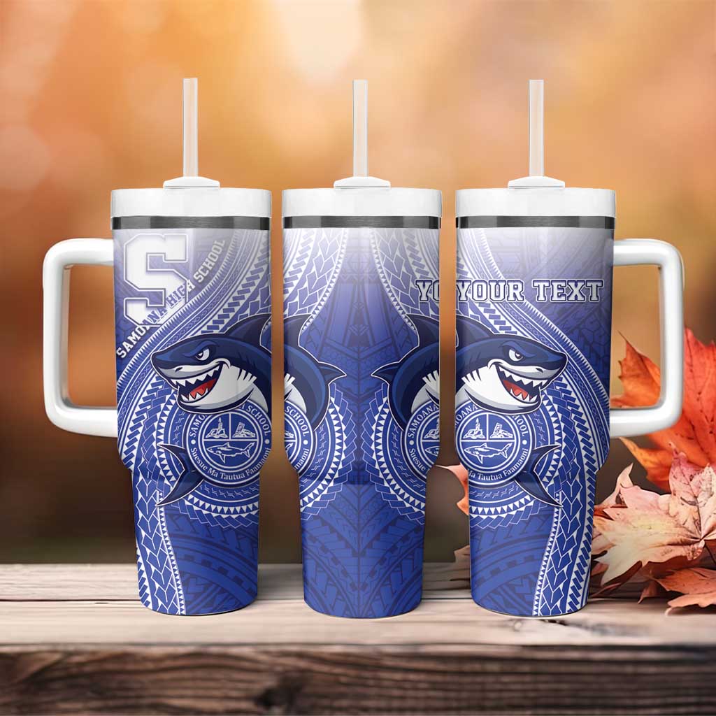 Personalized Samoana High School Tumbler With Handle Polynesian Tribal Shark