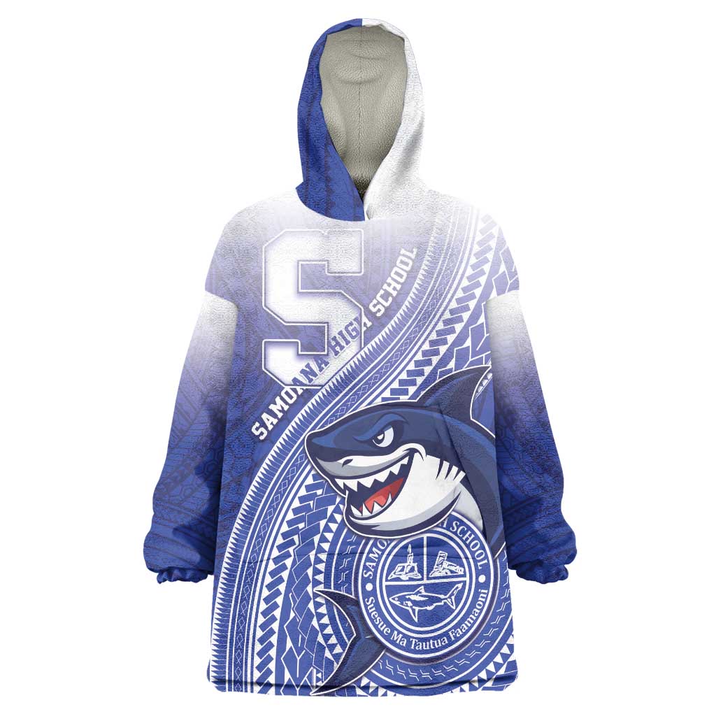 Personalized Samoana High School Wearable Blanket Hoodie Polynesian Tribal Shark LT05 One Size Blue - Polynesian Pride