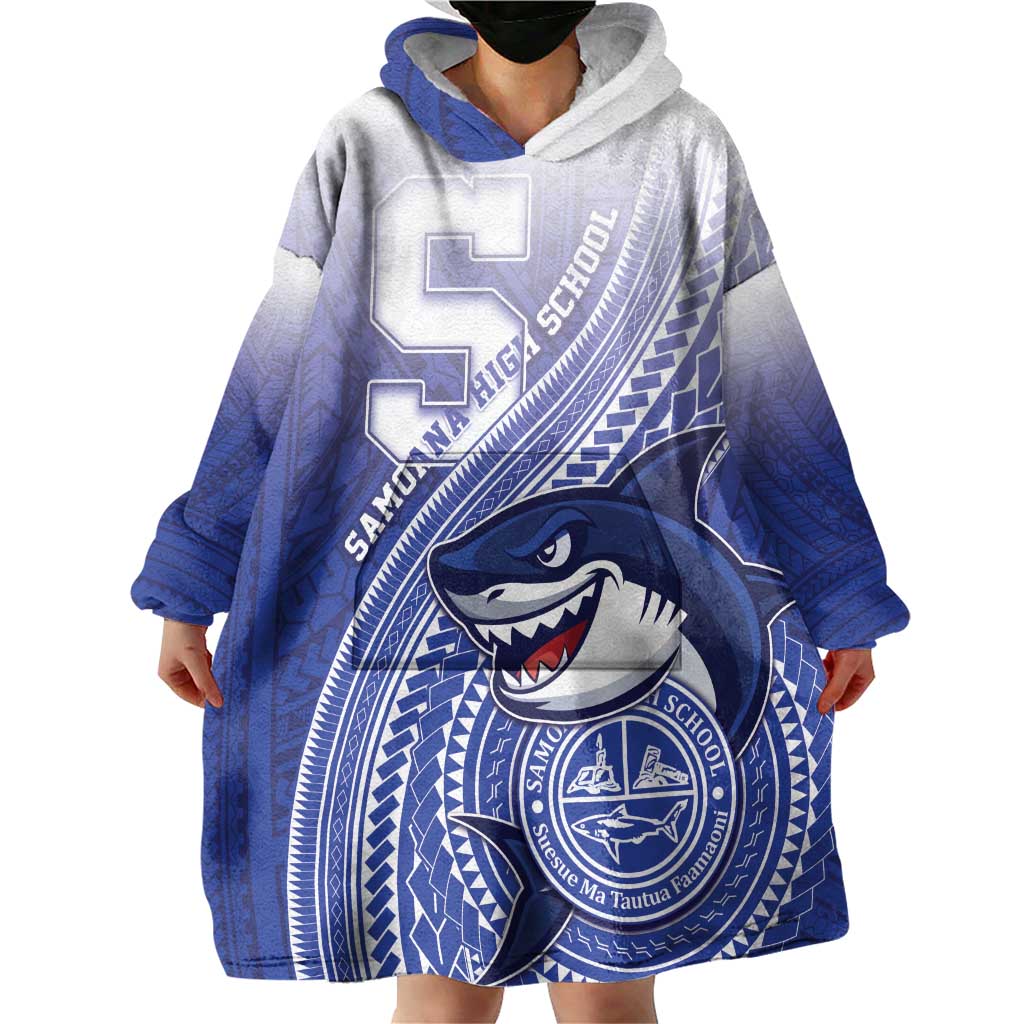 Personalized Samoana High School Wearable Blanket Hoodie Polynesian Tribal Shark LT05 - Polynesian Pride