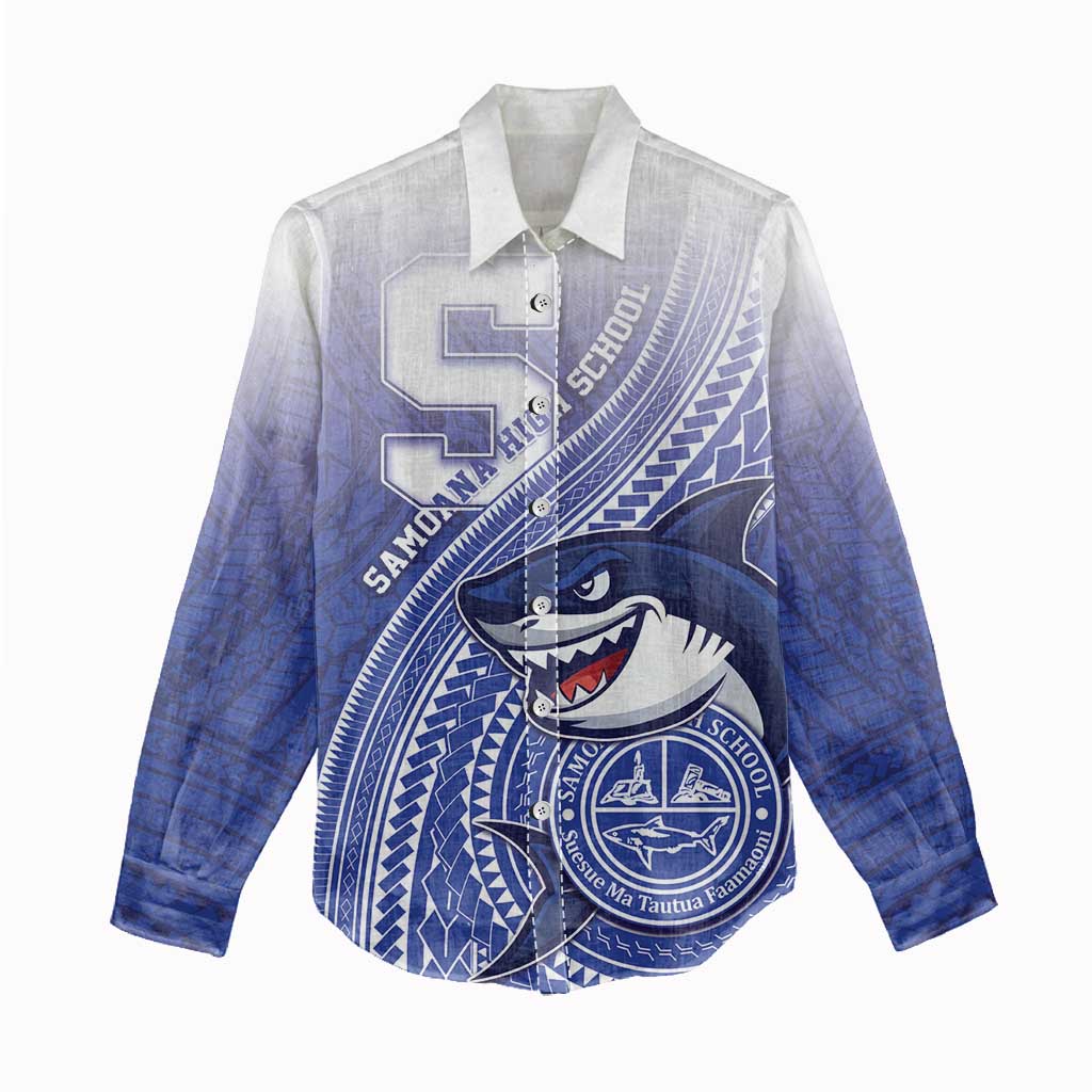 Personalized Samoana High School Women Casual Shirt Polynesian Tribal Shark