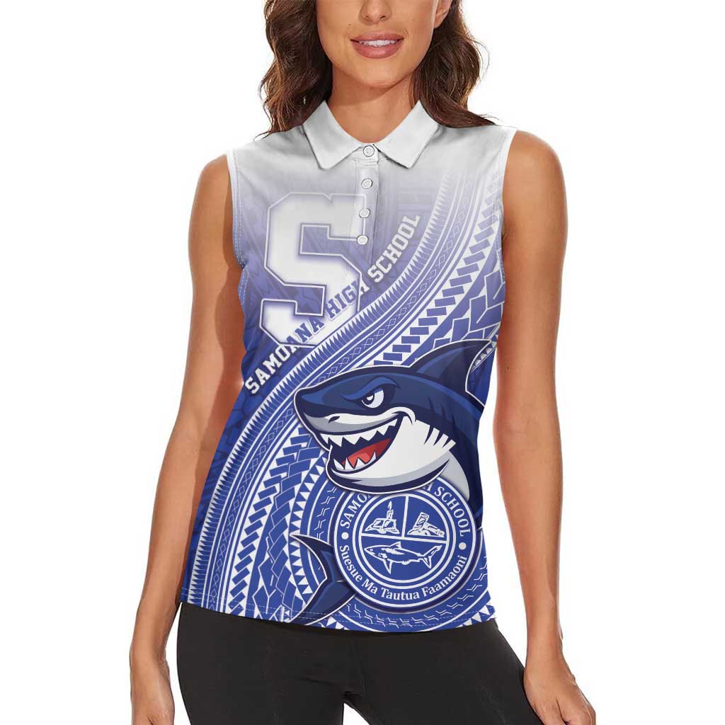 Personalized Samoana High School Women Sleeveless Polo Shirt Polynesian Tribal Shark