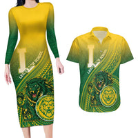 Personalized Leone High School Couples Matching Long Sleeve Bodycon Dress and Hawaiian Shirt Leone Lion LT05 Green - Polynesian Pride