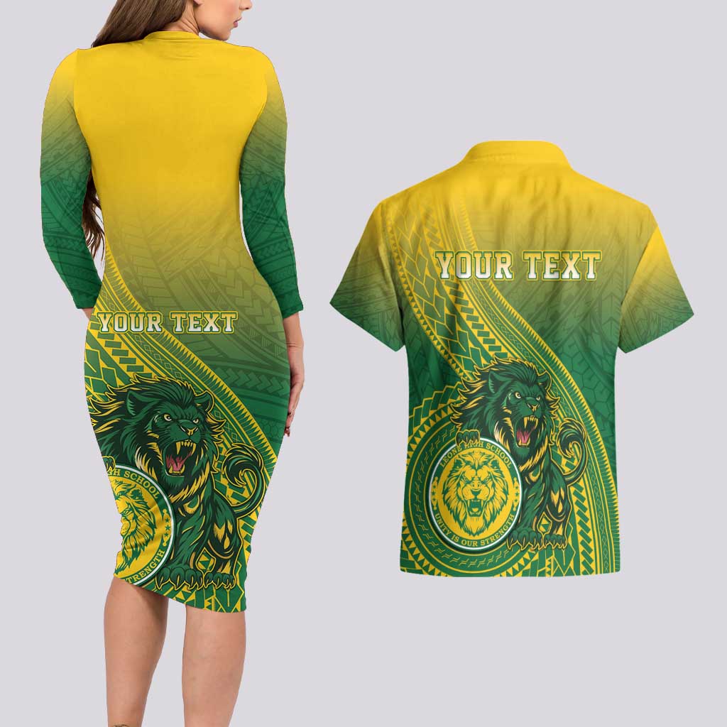 Personalized Leone High School Couples Matching Long Sleeve Bodycon Dress and Hawaiian Shirt Leone Lion LT05 - Polynesian Pride
