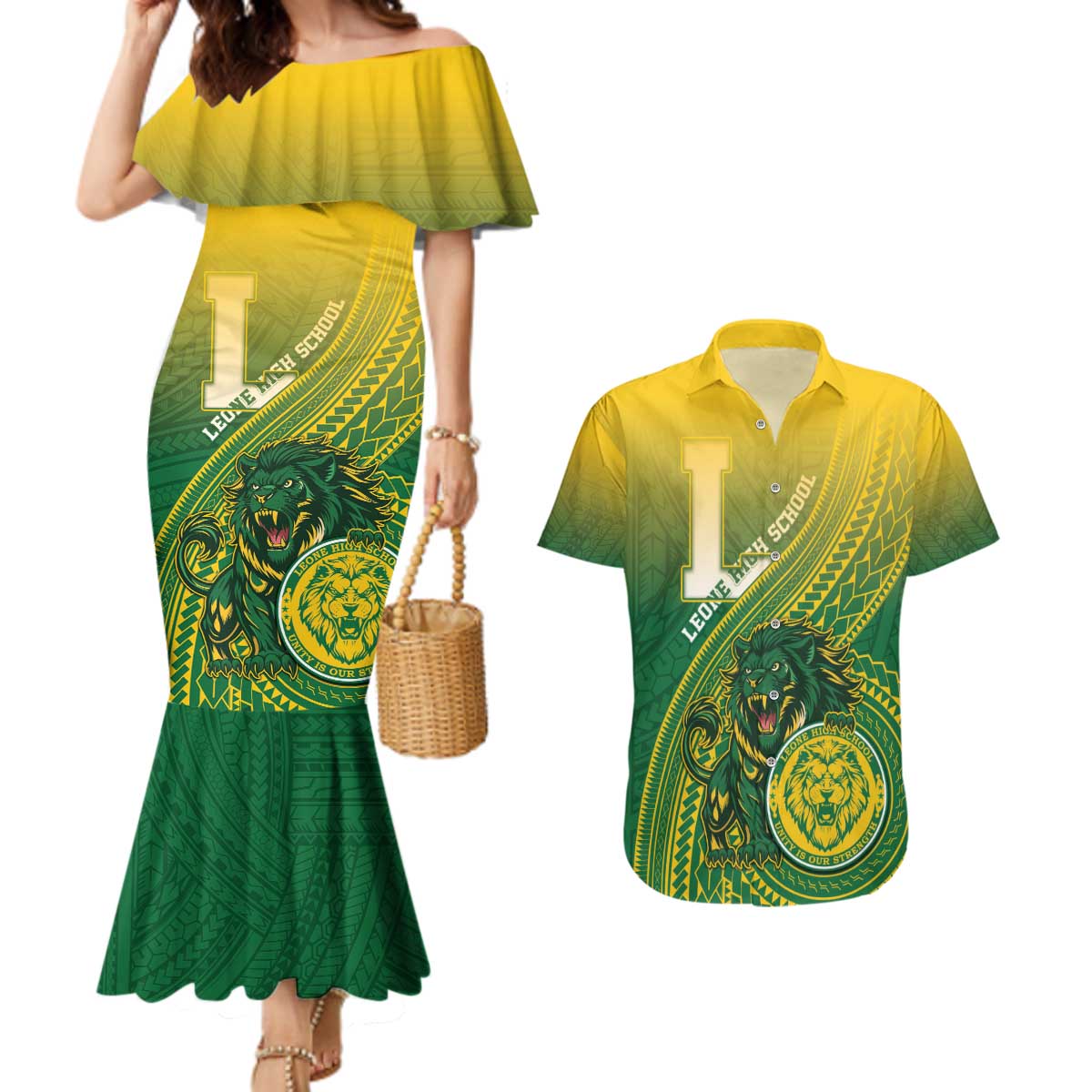 Personalized Leone High School Couples Matching Mermaid Dress and Hawaiian Shirt Leone Lion