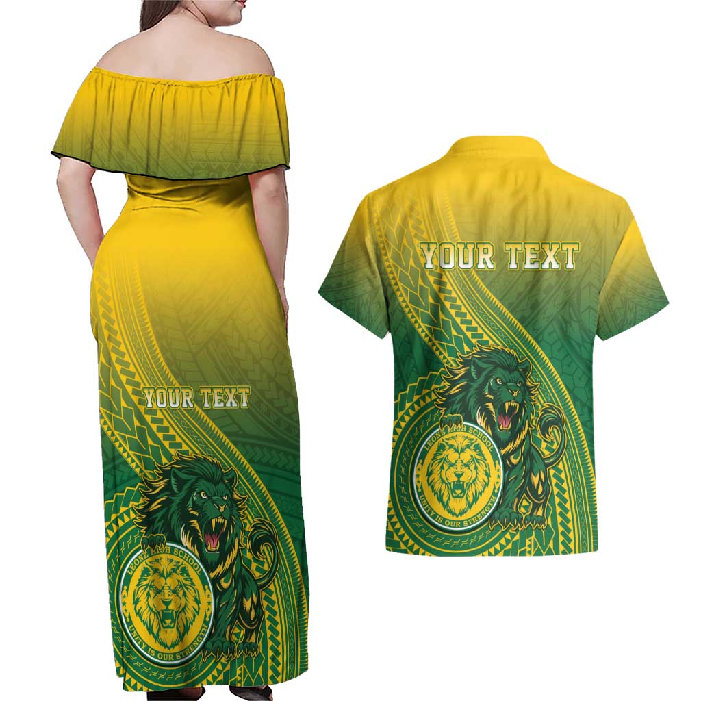 Personalized Leone High School Couples Matching Off Shoulder Maxi Dress and Hawaiian Shirt Leone Lion LT05 - Polynesian Pride