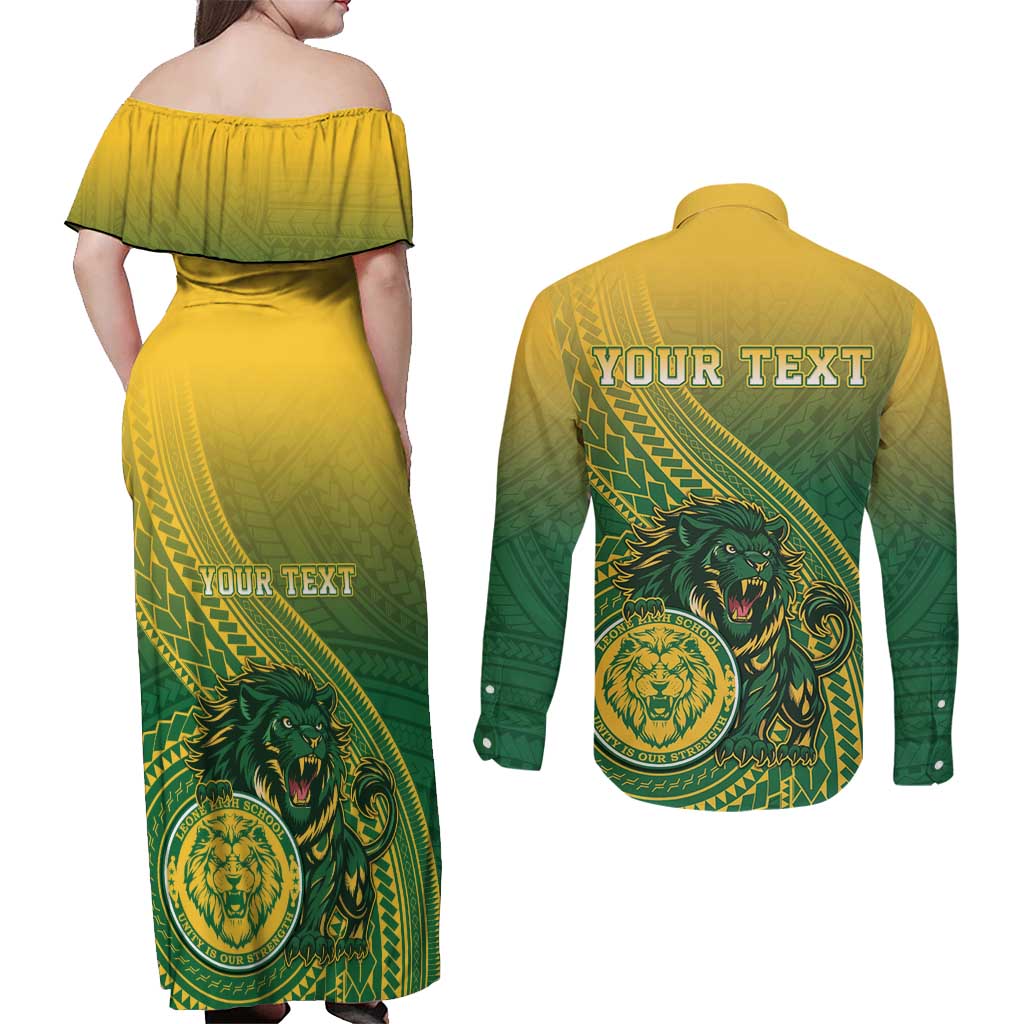 Personalized Leone High School Couples Matching Off Shoulder Maxi Dress and Long Sleeve Button Shirt Leone Lion LT05 - Polynesian Pride