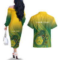 Personalized Leone High School Couples Matching Off The Shoulder Long Sleeve Dress and Hawaiian Shirt Leone Lion LT05 - Polynesian Pride