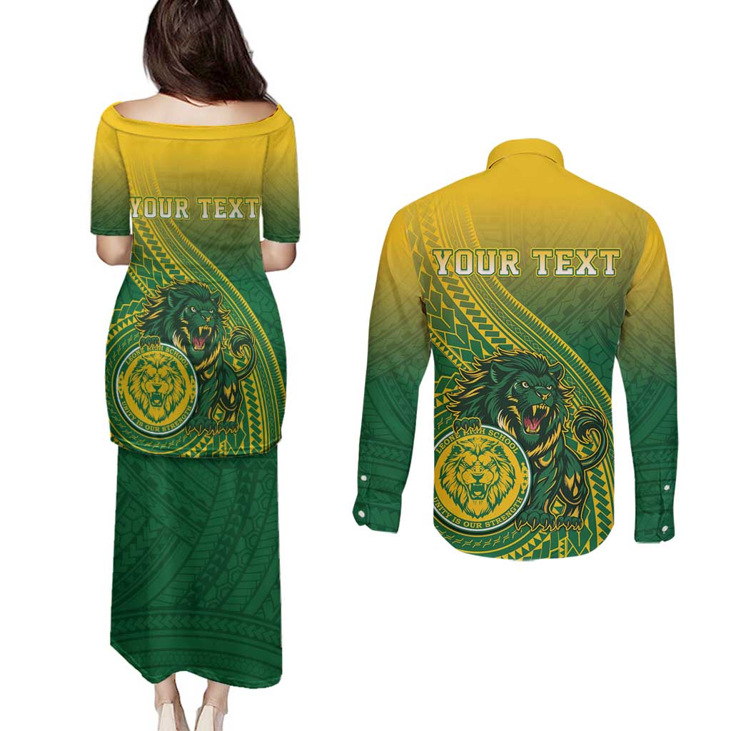 Personalized Leone High School Couples Matching Puletasi and Long Sleeve Button Shirt Leone Lion LT05 - Polynesian Pride