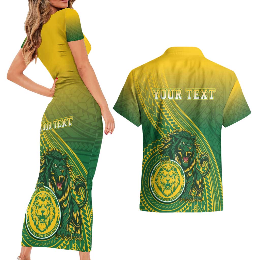 Personalized Leone High School Couples Matching Short Sleeve Bodycon Dress and Hawaiian Shirt Leone Lion LT05 - Polynesian Pride