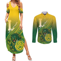 Personalized Leone High School Couples Matching Summer Maxi Dress and Long Sleeve Button Shirt Leone Lion LT05 Green - Polynesian Pride